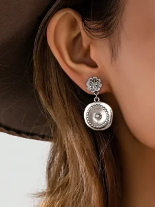 26 Western Till Retro Vintage Turquoise Texas Cowboy Horse Heart Oval Cluster Pendant Dangle Earrings for Women Jewelry