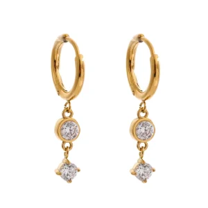 2657 New Arrivals Exquisite Stainless Steel Hoop Earrings Round Geometric Cubic Zirconia Drop Earrings