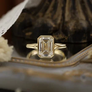 2CTS Emerald Cut Diamond Ring 14K Solid Gold Women Engagement Wedding Fine Fashion Jewelry Gift