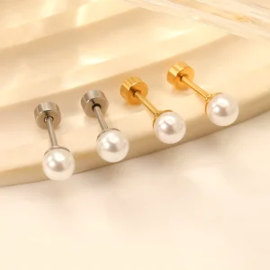 2Pcs 4/5/6/7/8MM Stainless Steel Round Pearl Earrings for Women Men High Quality Screw Back Pierced Studs