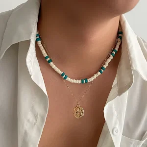 2Pcs Set Boho Coconut Shell Beaded Necklace for Men Trendy Snail Pendant Stacked Choker Fashion Jewelry Gifts