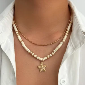 2Pcs Set Vintage Coconut Husk Beads Starfish Pendants Necklace for Men Trendy Male Box Chain Chokers Fashion Jewelry Accessories