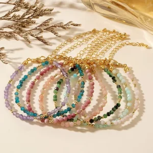 2mm 3mm Natural Stones Agate Crystals Tourmaline Faceted Beads Bangles Gemstone Jewelry for Women Fashion Bracelets