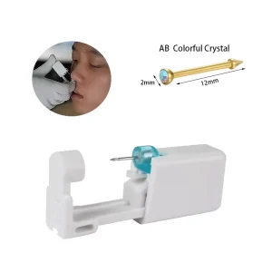 2mm Individual Nose Piercing Kit with Golden AB Diamond Stud and Stainless Steel Gun