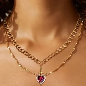 2pcs Can Be Assembled Heart and Sword Zircon Pendant Necklace for Couple Choker Chain Jewelry