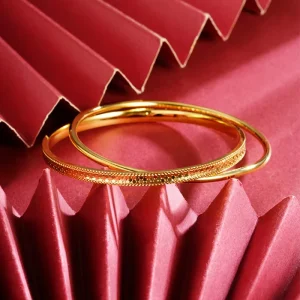 2pcs Design 24K Yellow Gold Plated Classic Charm Bracelet Luxury Thin Bangle Jewelry Gift for Women