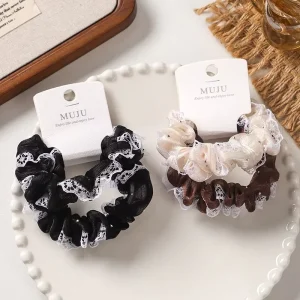 2pcs High End Sweet Lace Hair Ties with Sparkling Diamonds Premium Hair Accessory Band for Ponytail Elastic Hair Band