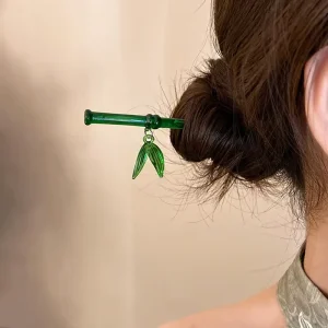 2pcs Retro Bamboo Disc Hair Needles Chinese Style Fashion Hairpins with High Grade Resin for Women Daily Hair Accessories