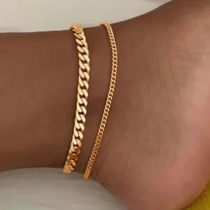 2pcs Set Latin American Beach Vacation Double Layer Cuban Link Anklet Set for Women N2604032