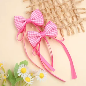 2pcs pair Back to School Gingham Hair Bow Clips for Kids Plaid Hair Bow Clip Girl Check Long Streamer Bows Accessories