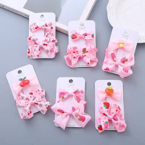 2pcs set Delicate Pink Sweet Style Fabric Bowknot Hair Clip Cute Children’s Party and Casual Hair Accessories