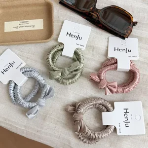 2pcs set Hair Scrunchies Satin Bow High Elastic No Hurt Kids Gentle Style Hair Accessories Rubber Band Head Rope