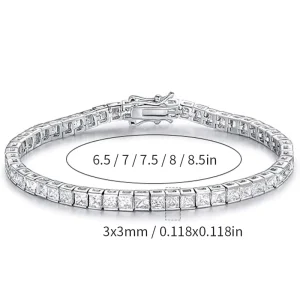 3*3 Square Stone Tennis Bracelet Eight Character Clasp Gold plated Copper Mens Womens Fashion Design for Foreign Trade