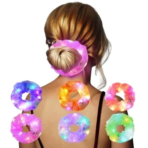 3 Modes Glow in Dark Hair Accessories LED Light up Luminous Satin Elastic Hair Scrunchies Ties for Halloween Christmas Party