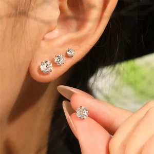 3 Pairs Set Trendy Shiny Stainless Steel with Rhinestone Stud Earrings for Women Waterproof Ear Accessories Fashion Jewelry Gifts