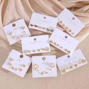 3 Pairs Tiny Stud Earrings Set Rhinestone Imitation Pearl Rose Flower Small Heart Earring Women Girl Cute Earring Jewelry Set