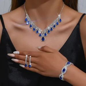 3-Piece Women’s Teardrop Necklace, Earrings and Bracelet Set for Bridal and Wedding Jewelry