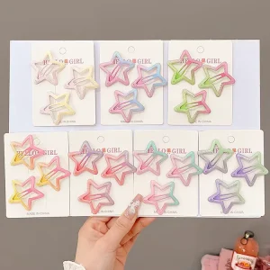 3 Pieces 4cm Gradient Star Metal Hair Clips Side Bangs & Broken Clips Five Pointed Star Design for Party Use
