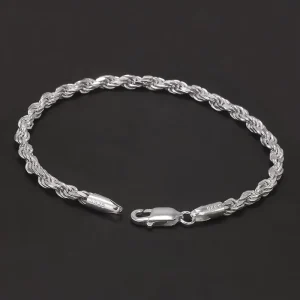 3.3mm 925 Sterling Silver Classic Twist Rope Chain Link Bracelet Unisex Diamond Cut Braided Rope Bracelet Fashion Jewelry