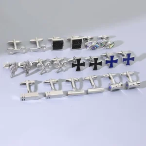 304 Stainless Steel Cufflinks Personalized Men’s with Blue Gemstone Anniversary Birthday Gift Business Formal Cuff Links Luxury