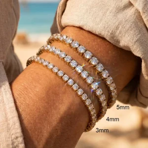 316 Stainless Steel 18K Gold Plated Multi Size 3mm 4mm 5mm AAAAA Cubic Zirconia Tennis Bracelet High Quality