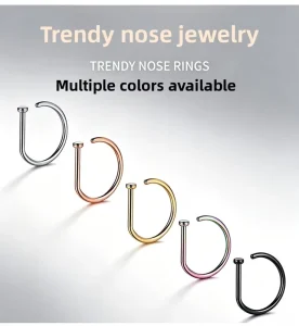 316L D Shape Nose Ring Hoop 5 Color Flat Top C Shaped Nostril Piercing Jewelry for Women Men Cartilage Tragus Ear Ring