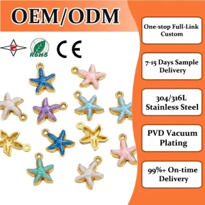 316L Fashion Stainless Steel 12*15mm Colorful Drip Oil Starfish Pendant 18K Gold Plated Ocean DIY Accessories Dangle Charm