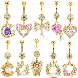 316L Fashionable Teen Girl Trendy Belly Button Ring with Heart Shaped Bow Design
