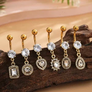316L Stainless Steel 14G Heart Belly Ring Dangling CZ Belly Piercing Jewelry for Women Girls Dangle Belly Button Rings