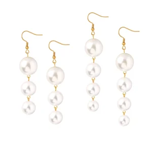 316L Stainless Steel 18K PVD Gold Earring Palace Style Freshwater Pearl Round Bead Tassel