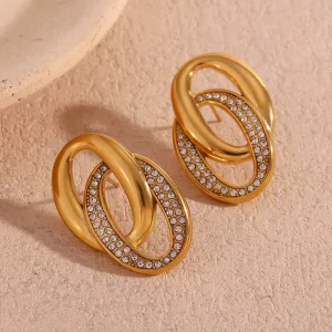 316L Stainless Steel 18K PVD Gold Earrings Cast O-Shaped Double Ring Buckle Micro Inlaid Earrings