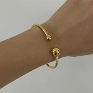 316L Stainless Steel 18K PVD Gold Plated Adjustable Open Cuff Bangle with Asymmetric Minimalist Women Bracelet Jewelry