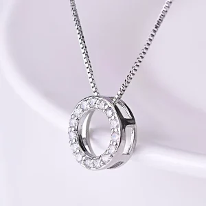 316L Stainless Steel 18K PVD Gold Plated Cubic Zirconia Halo Circle Pendant Chain Fashion Charm Statement Necklace for Women