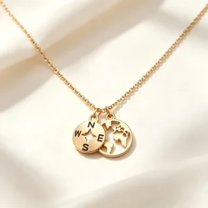316L Stainless Steel 18K PVD Gold Plated Hollow World Map Compass Double Coin Pendant Cable Link Chain Fashion Charm Necklace