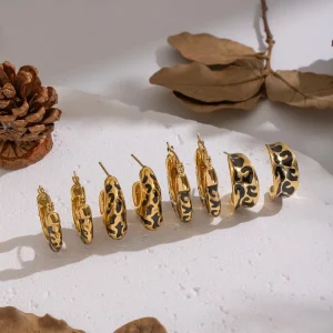 316L Stainless Steel 18K PVD Gold Plated Leopard Print Enamel Chunky Hoop Earrings Statement Women Ear Jewelry Custom