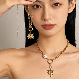 316L Stainless Steel 18K PVD Gold Plated Mixed Link Chain Choker Charm Necklace with Crystal Beads for Women Custom