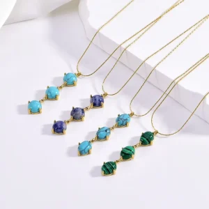 316L Stainless Steel 18K PVD Gold-Plated Natural Stone Drop Pendant Choker Necklace for Women