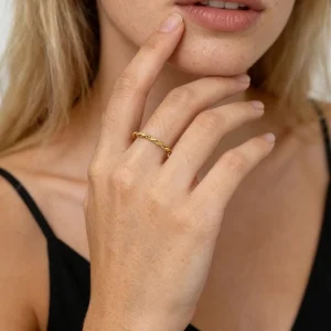 316L Stainless Steel 18K PVD Gold Plated Twisted Braided Stackable Band Ring Minimalist Dainty Thin Finger Ring for Women