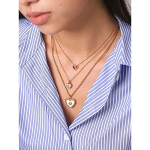 316L Stainless Steel 18K PVD Gold Plated Zircon Enamel Multi Size Heart Pendant Rope Cable Chain Fashion Choker Charm Necklace