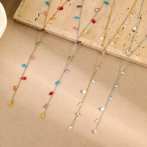 316L Stainless Steel 18K PVD Gold Silver Plated Multi Color Y Shaped Thin Cable Link Chain Fashion Choker Charm Necklace Bulk