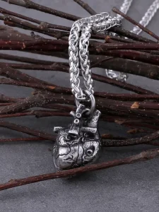 316L Stainless Steel Anatomical Heart Pendant Necklace Realistic Heart Gothic Biker Amulet Tarnish Resistant RTS