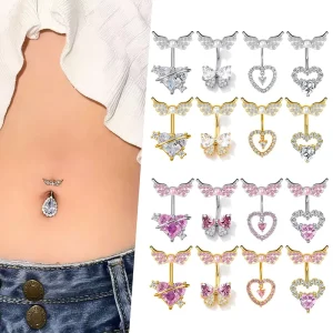 316L Stainless Steel Belly Button Ring Heart Butterfly Earrings Helix Zircon Body Navel Rings Piercing Jewelry