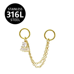 316L Stainless Steel Big Double Chain Gold Plating Cartilage Internally Threaded Earring Conch Helix Piercing Jewelry