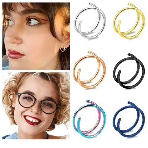 316L Stainless Steel Double Ring Nose Stud Unisex Electroplated Minimal Daily Piercing Jewelry