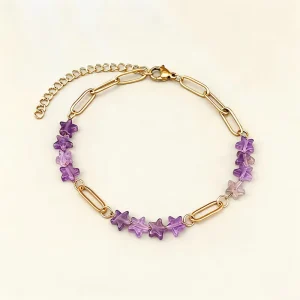 316L Stainless Steel Fashion Bracelet Natural Stone Star Shaped Beaded Bracelet with Gold Plated Chain Fashion Jewelry
