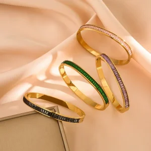 316L Stainless Steel Fashion Luxury 18K Gold Plated Women’s Trendy Zircon Bangles & Bracelet Jewelry