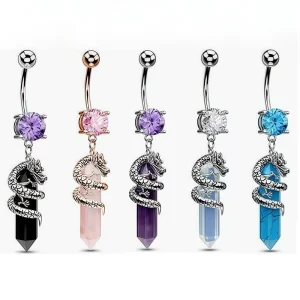 316L Stainless Steel Hexagonal Dangling Dragon Belly Button Ring for Woman and Man