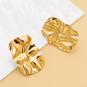 316L Stainless Steel Jewelry 18K PVD Gold Earrings Trendy Minimalist Hammer Square Stud Earrings Personalized Fashion Jewelry