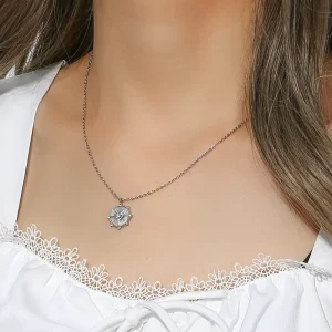 316L Stainless Steel Jewelry 18K PVD Gold Necklace for Women Waterproof with Zircon Simple Lucky Wheel Design
