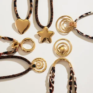 316L Stainless Steel Jewelry Leopard Animal Print Chunky Gold Heart Star Pendant Necklace
